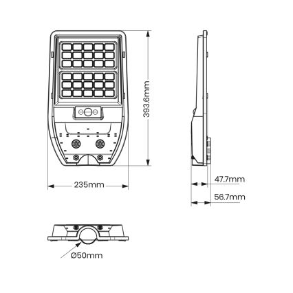 LED Päikesepaneeliga tänavalamp VIA 50W/5000 mAh 3,2V 6000K IP65 + pult