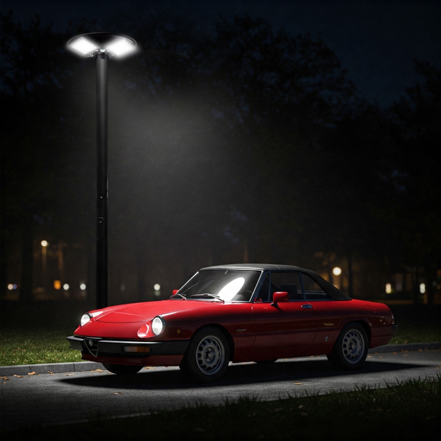 Hämardatav LED päikesepaneeliga tänavavalgusti liikumisanduriga LED/15W/6V 11000 mAh 6500K IP65 must + kaugjuhtimispult