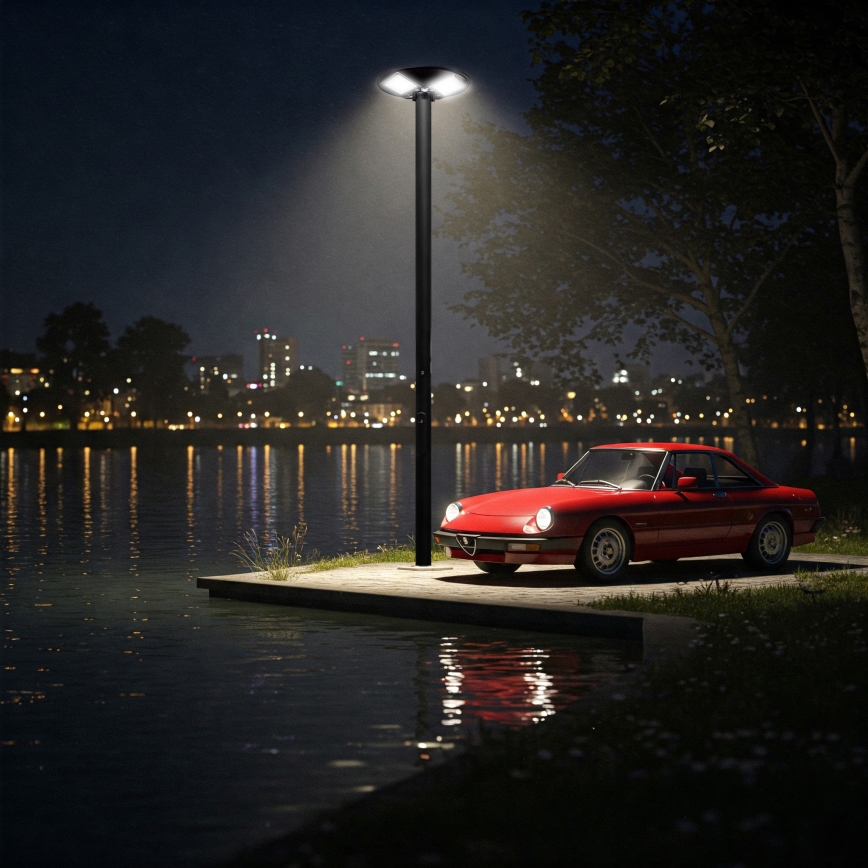 Hämardatav LED päikesepaneeliga tänavavalgusti liikumisanduriga LED/15W/6V 11000 mAh 6500K IP65 must + kaugjuhtimispult