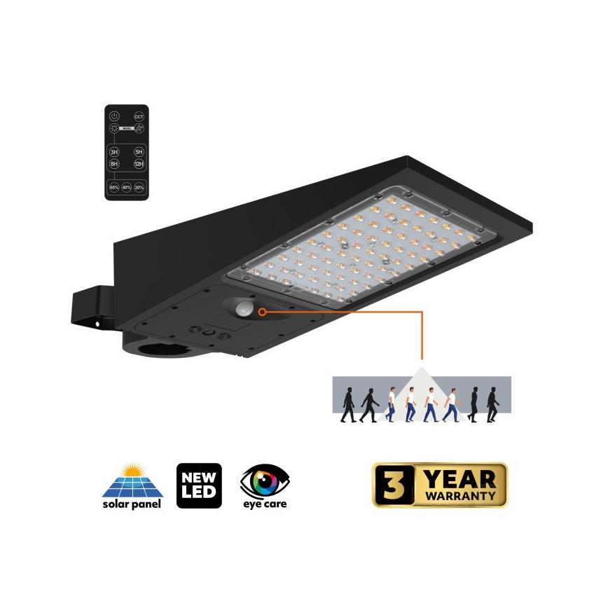 LED hämardatav päikesepaneeliga tänavavalgusti anduriga STREET LED/30W/9,6V 3000/4000K 6000 mAh IP65 + kaugjuhtimispult