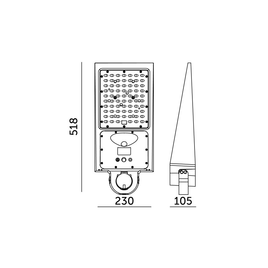 LED hämardatav päikesepaneeliga tänavavalgusti anduriga STREET LED/30W/9,6V 3000/4000K 6000 mAh IP65 + kaugjuhtimispult