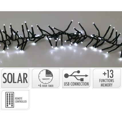 LED päikeseenergial töötav valguskett 768xLED/3,7V/13 funktsiooni 1200 mAh 8,6 m IP44 külmvalge + kaugjuhtimispult