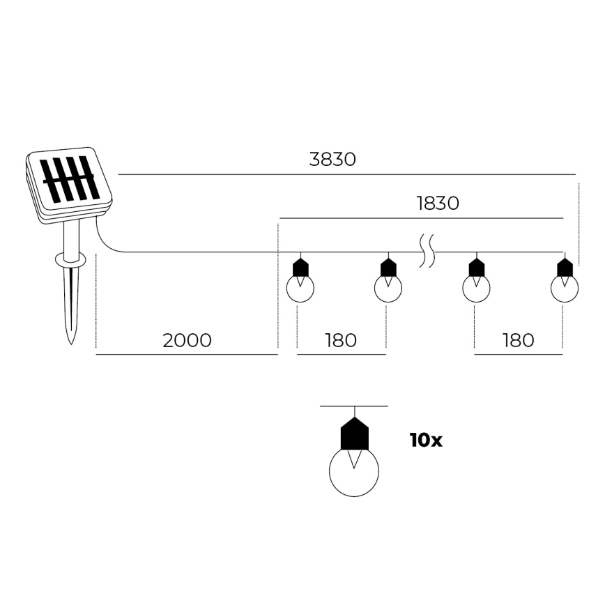 LED päikesepaneeliga valguskett 10xLED/0,12W/1,2V 1xAA IP44 6000K 300 mAh