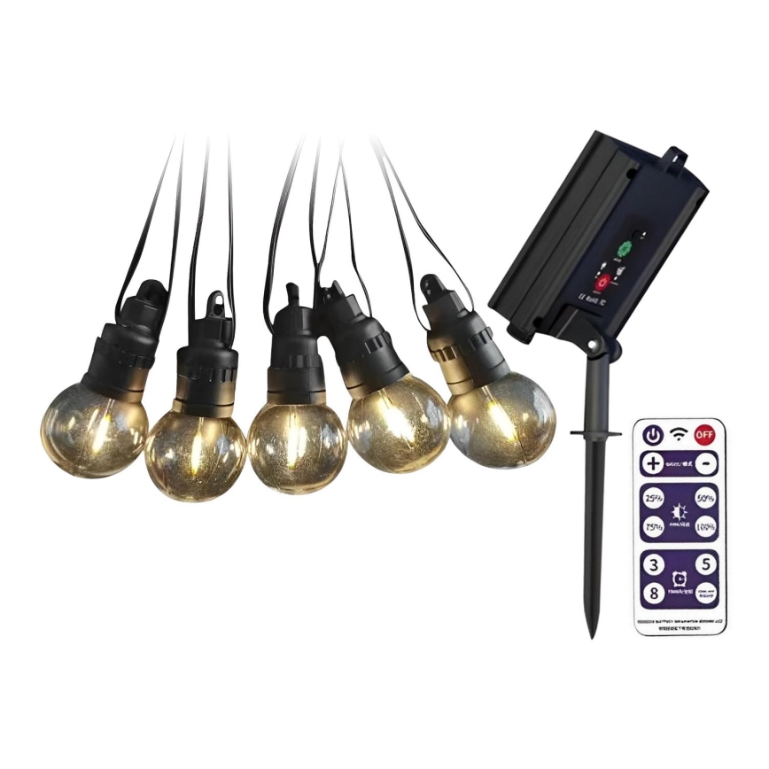 LED Päikesepaneeliga valguskett 10xLED/0,5/4,5V 12 m 3000K IP44 1200 mAh + kaugjuhtimispult