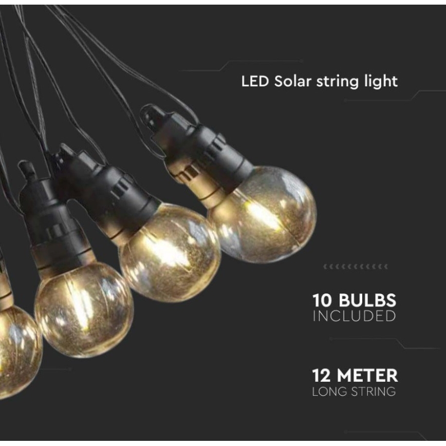 LED Päikesepaneeliga valguskett 10xLED/0,5/4,5V 12 m 3000K IP44 1200 mAh + kaugjuhtimispult