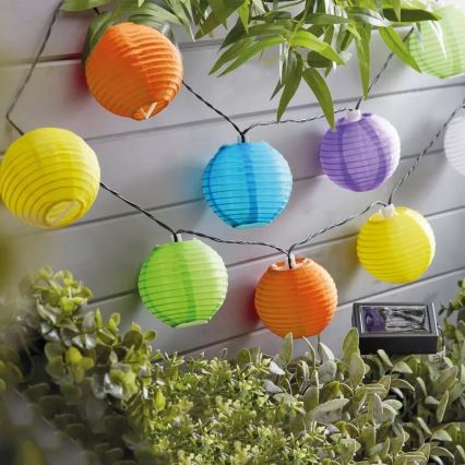 LED Päikesepaneeliga valguskett 10xLED/1,2V 3,7m 300mAh IP44 mitmevärviline