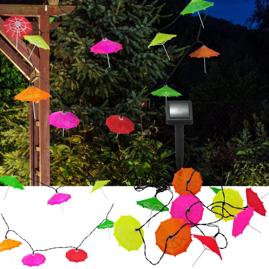 LED päikesepaneeliga valguskett 10xLED/1,2V 300 mAh 3,8 m IP44 vihmavarjud