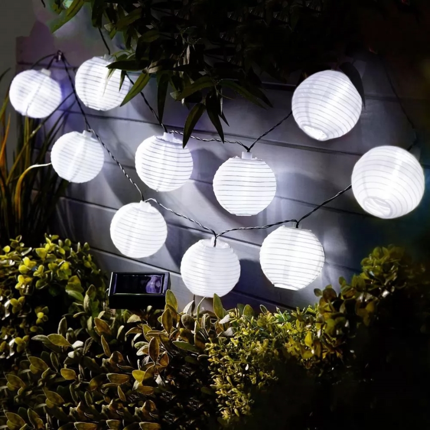 LED päikesepaneeliga valguskett 10xLED/1,2V 300mAh 3,7m IP44 külm valge