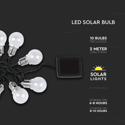 LED Päikesepaneeliga valguskett 10xLED/1W/1,2V 1xAA 2 m IP44 3000K 300 mAh