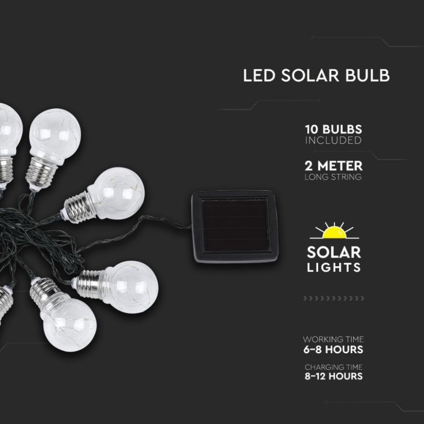 LED Päikesepaneeliga valguskett 10xLED/1W/1,2V 1xAA 2 m IP44 3000K 300 mAh