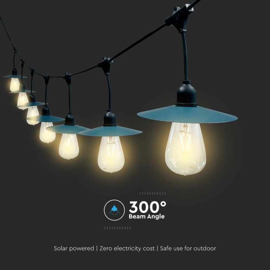 LED Päikesepaneeliga valguskett 15xLED/0,2W/3,7V 15,6 m 3000K IP44 2400 mAh