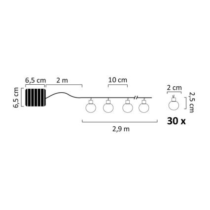 LED Päikesepaneeliga valguskett 30xLED/8 funktsiooni 4,9m IP44 soe valge