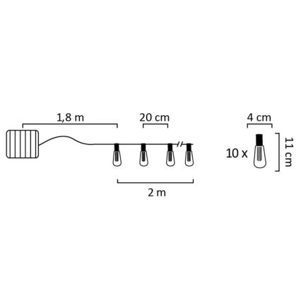 LED Päikesepaneeliga valguskett EDISON 10xLED/1,2V 300 mAh 3,8 m IP44