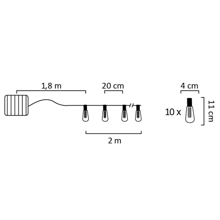 LED Päikesepaneeliga valguskett EDISON 10xLED/1,2V 300 mAh 3,8 m IP44