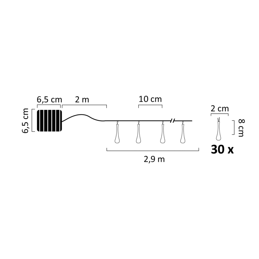 LED päikesepaneeliga valguskett ICE 30xLED/1,2V 300 mAh IP44