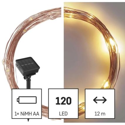 LED päikesepaneeliga valguskett LED/2,4W/1,2V 1xAA 15 m IP44 3000K 600 mAh