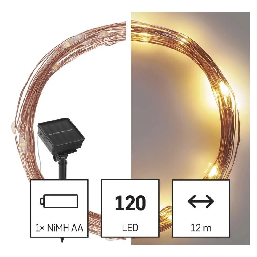 LED päikesepaneeliga valguskett LED/2,4W/1,2V 1xAA 15 m IP44 3000K 600 mAh