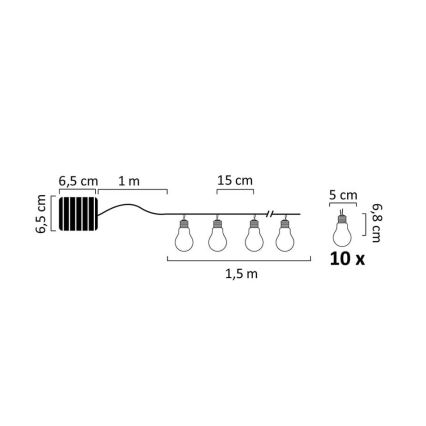 LED päikesepaneeliga valguskett PARTY 10xLED/1,2V 400 mAh IP44