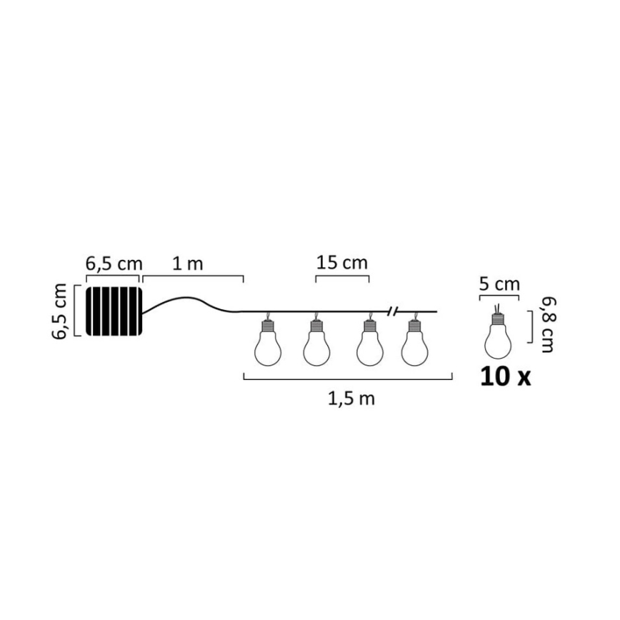LED päikesepaneeliga valguskett PARTY 10xLED/1,2V 400 mAh IP44