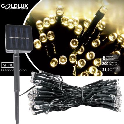 LED päikesepaneeliga valguskett SHINE 200xLED/1,2V 21,9 m IP44