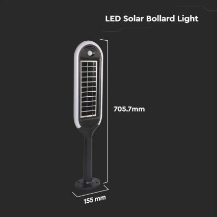 LED Päikesepaneeliga valgusti anduriga BOLLARD LED/5W/5,5V 70 cm 3000K IP65