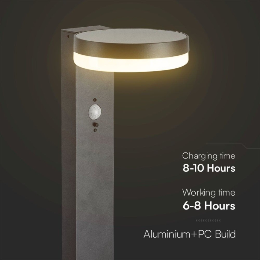 LED Päikesepaneeliga valgusti anduriga LED/2W/3,7V IP54 3000K 2200 mAh ümmargune must