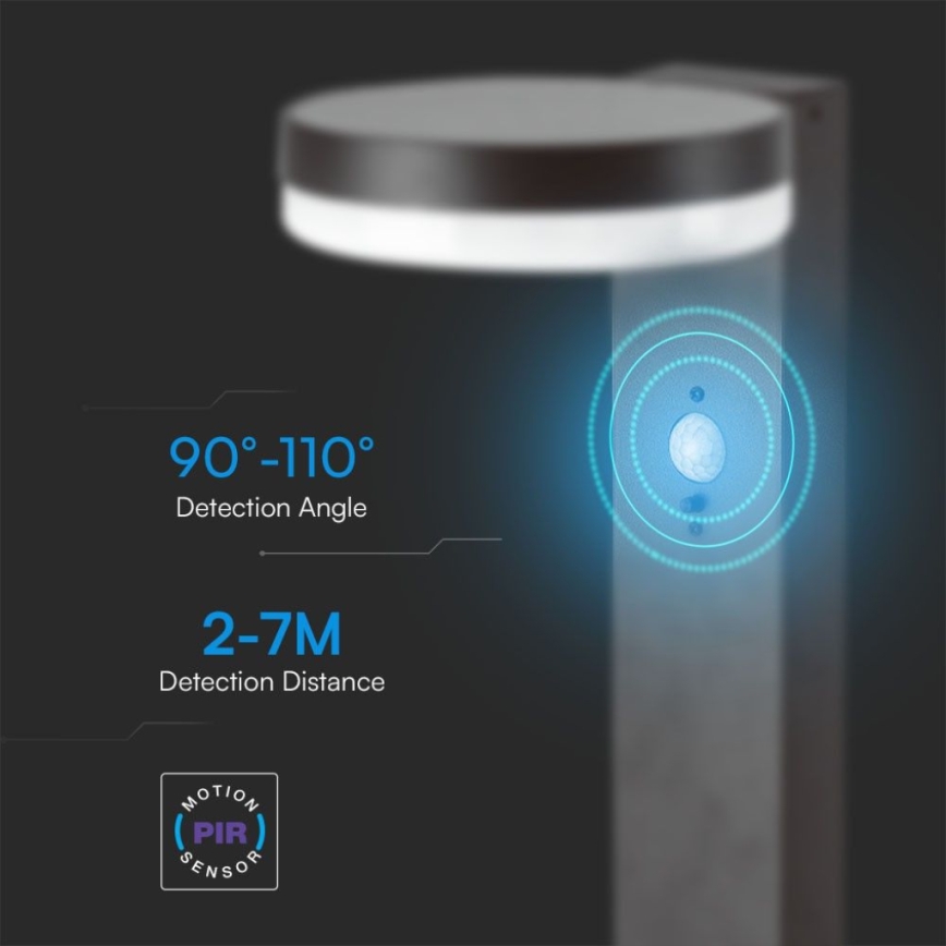 LED Päikesepaneeliga valgusti anduriga LED/2W/3,7V IP54 3000K 2200 mAh ümmargune must