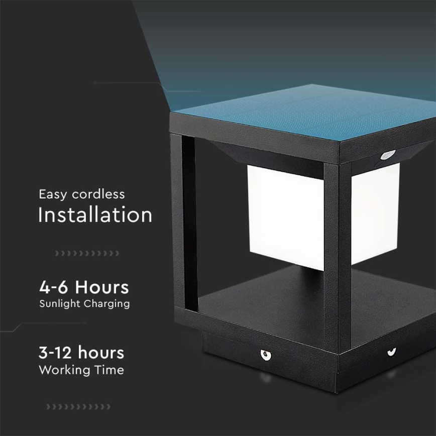 LED Päikesepaneeliga valgusti anduriga LED/2W/5,5V 3000K IP65 2600 mAh must