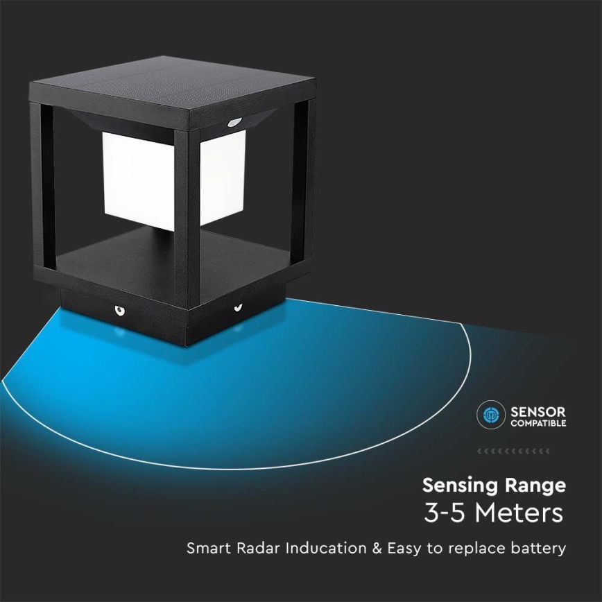 LED Päikesepaneeliga valgusti anduriga LED/2W/5,5V 3000K IP65 2600 mAh must
