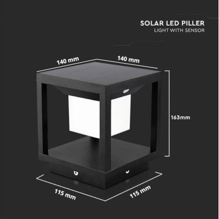 LED Päikesepaneeliga valgusti anduriga LED/2W/5,5V 3000K IP65 2600 mAh must