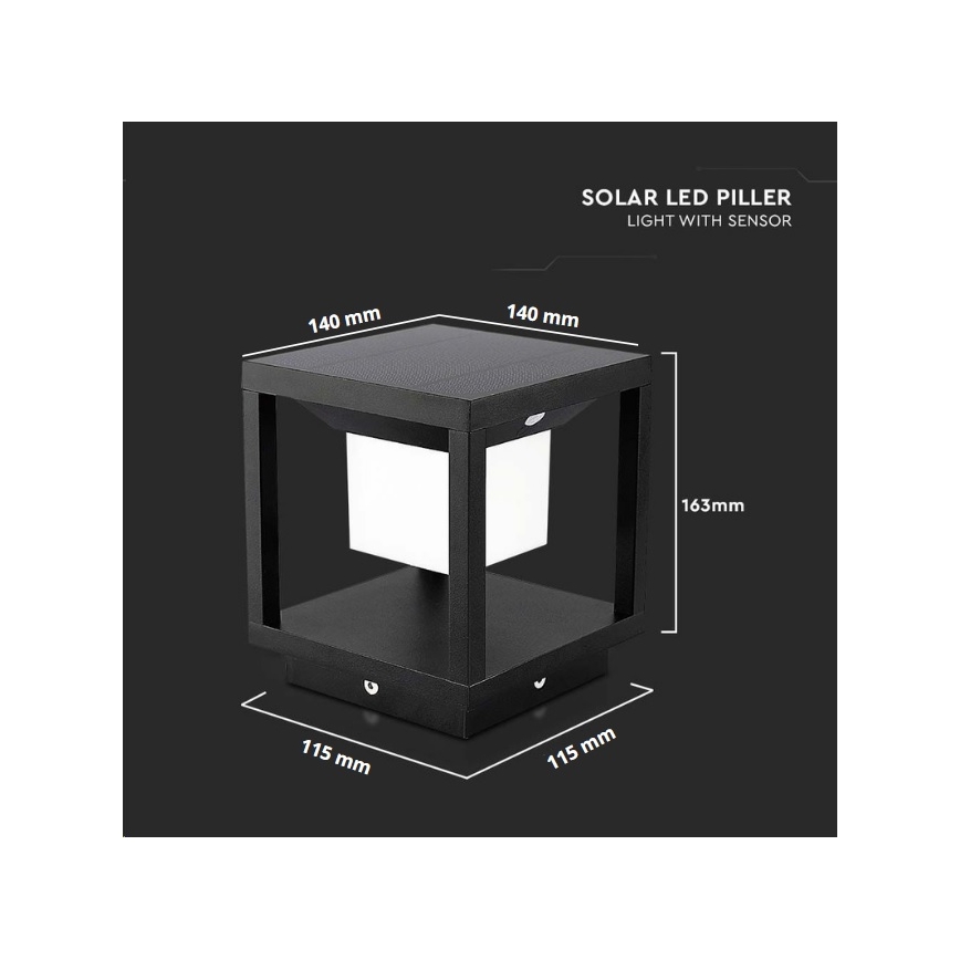 LED Päikesepaneeliga valgusti anduriga LED/2W/5,5V 3000K IP65 2600 mAh must