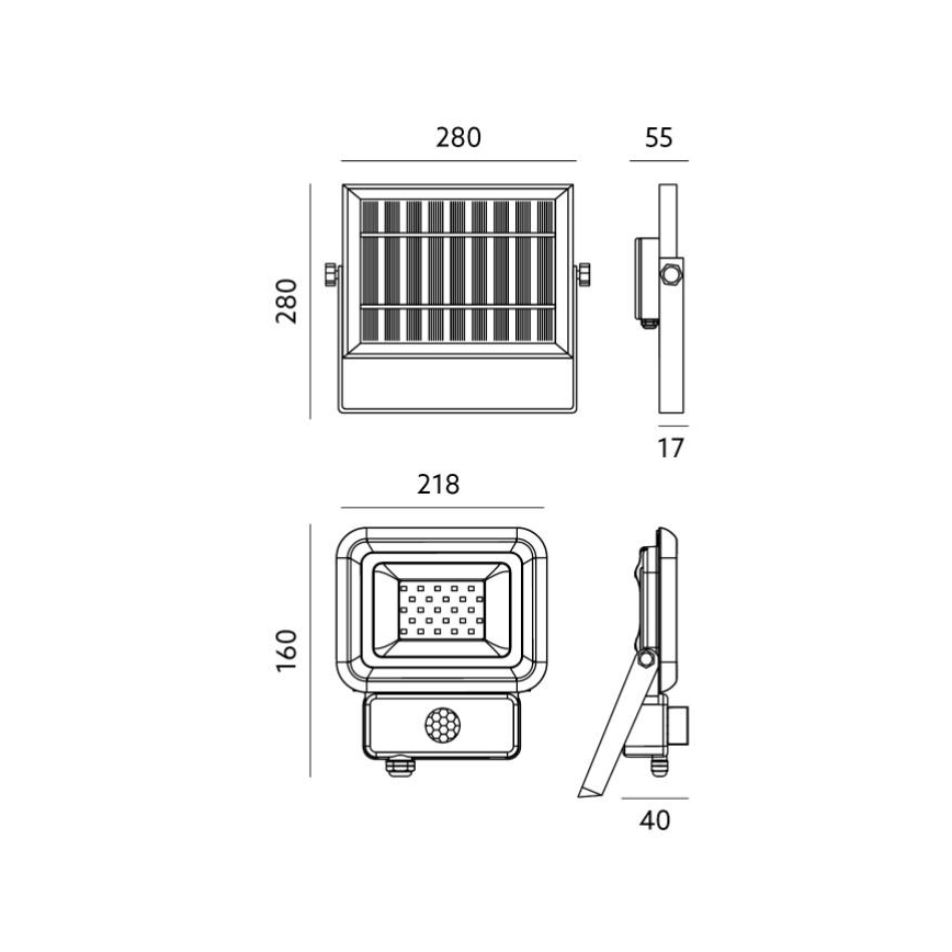 LED Päikesepaneeliga valgusti anduriga LED/30W/3,7V 6500K IP65 6600 mAh