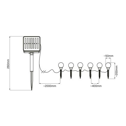 LED Päikesepaneeliga valgusti KULKI 6xLED/1,2V 600 mAh 4,3 m IP44 must/valge