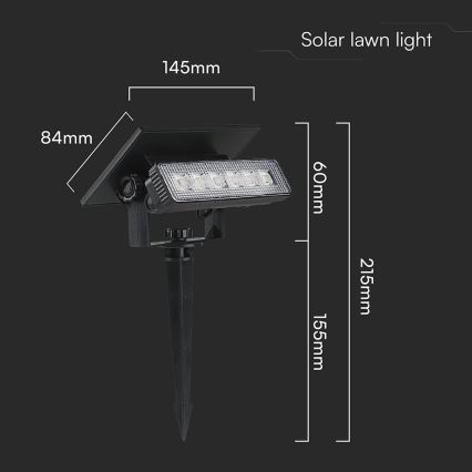 LED Päikesepaneeliga valgusti LED/0,9W/3,7V 3000K IP65 1200 mAh must