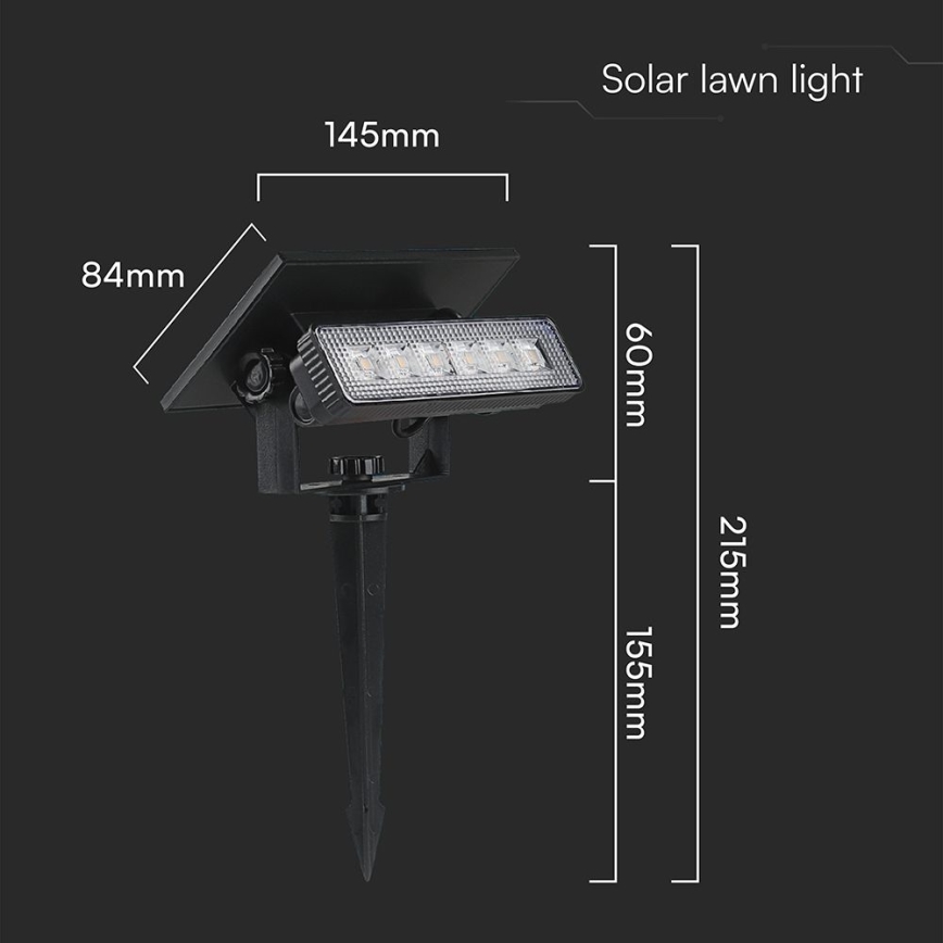 LED Päikesepaneeliga valgusti LED/0,9W/3,7V 3000K IP65 1200 mAh must
