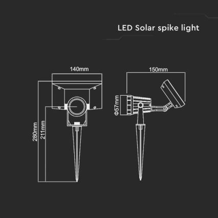 LED Päikesepaneeliga valgusti SPIKE LED/2W/5,5V IP65 4000K 1200 mAh