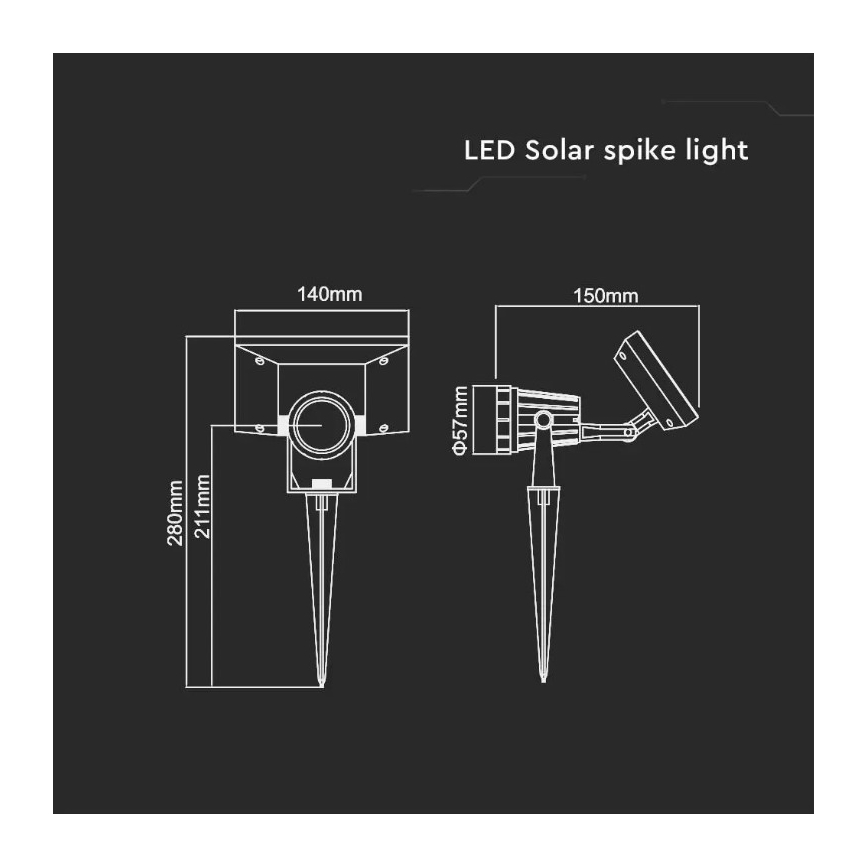 LED Päikesepaneeliga valgusti SPIKE LED/2W/5,5V IP65 4000K 1200 mAh