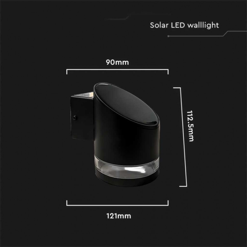 LED Päikesepaneeliga väli seinavalgusti LED/1W/3,7V 3000K IP54 1200 mAh must
