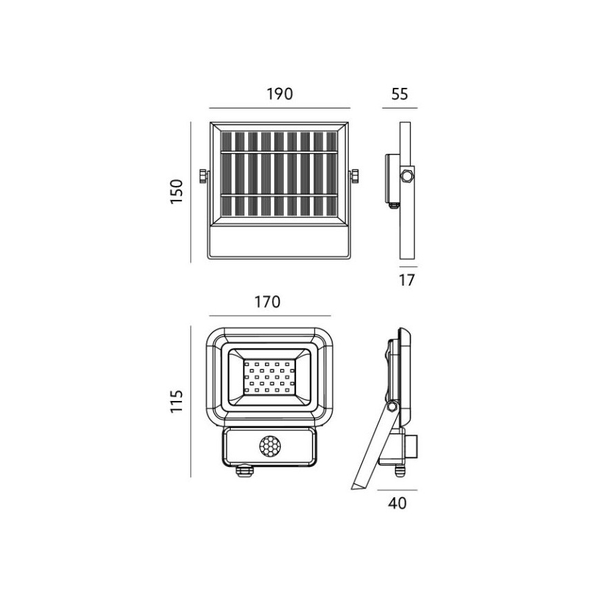 LED Päikesepaneeliga väliprožektor anduriga LED/10W/3,7V 6500K IP65 2200 mAh