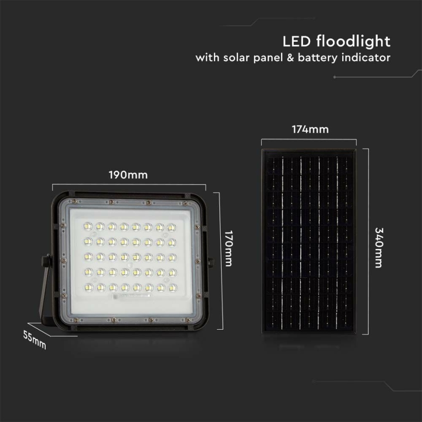 LED Väli Hämardatav päikesepaneeliga prožektor LED/10W/3,2V IP65 4000K 6000 mAh must + kaugjuhtimispult