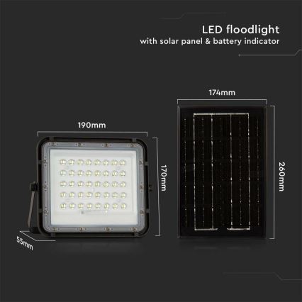 LED Väli Hämardatav päikesepaneeliga prožektor LED/6W/3,2V IP65 4000K 5000 mAh must + kaugjuhtimispult