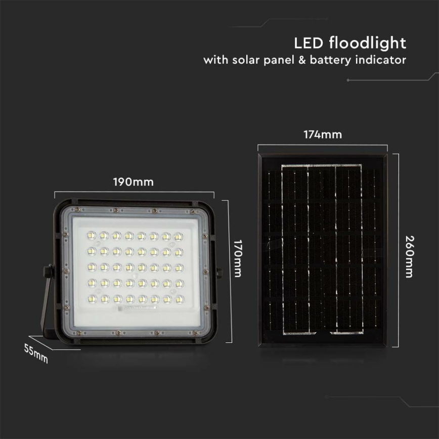 LED Väli Hämardatav päikesepaneeliga prožektor LED/6W/3,2V IP65 4000K 5000 mAh must + kaugjuhtimispult