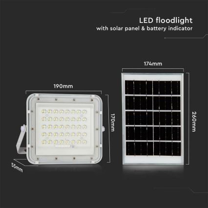 LED Väli Hämardatav päikesepaneeliga prožektor LED/6W/3,2V IP65 6400K 5000 mAh valge + kaugjuhtimispult