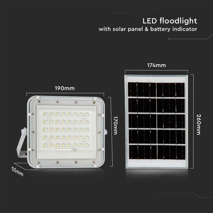 LED Väli Hämardatav päikesepaneeliga prožektor LED/6W/3,2V IP65 6400K 5000 mAh valge + kaugjuhtimispult
