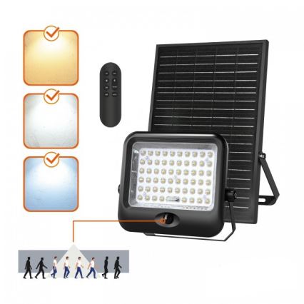 LED päikesereflektor anduriga MHCS LED/20W/3,2V 3000/4000/6500K IP65 10000 mAh + kaugjuhtimispult