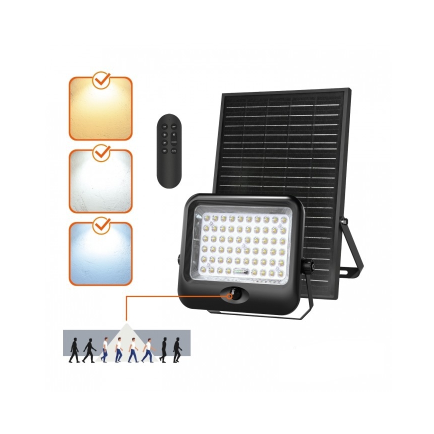 LED päikesereflektor anduriga MHCS LED/20W/3,2V 3000/4000/6500K IP65 10000 mAh + kaugjuhtimispult