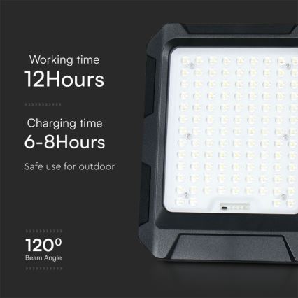 LED päikesereflektor LED/15W/3,7V IP65 4000K 12000 mAh must + kaugjuhtimispult