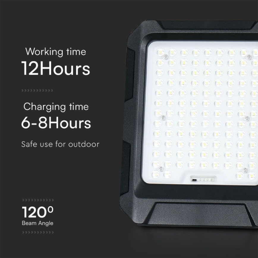 LED päikesereflektor LED/15W/3,7V IP65 4000K 12000 mAh must + kaugjuhtimispult