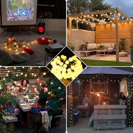 LED-päikesetoitega dekoratiivne valgusnöör 50×LED, 8 funktsiooni, 500 mAh, 9,5 m, IP67, soe valge