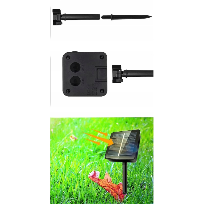 LED-päikesetoitega dekoratiivne valgusnöör 50×LED, 8 funktsiooni, 500 mAh, 9,5 m, IP67, soe valge